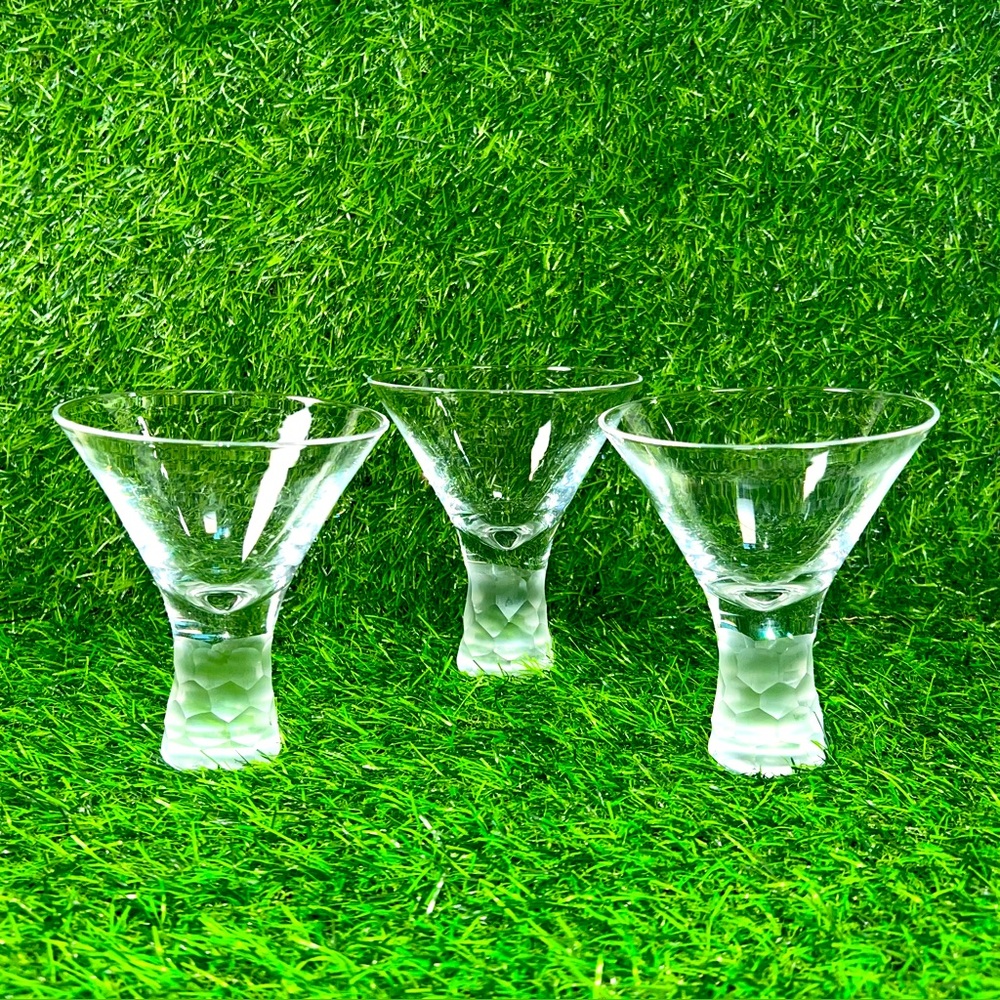 Artland Prescott Martini Hand Blown Glasses Frosted Hammered Honeycomb Set Of 3